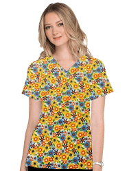 a_Top v neck 2 pocket half sleeve Blooming Flowers print